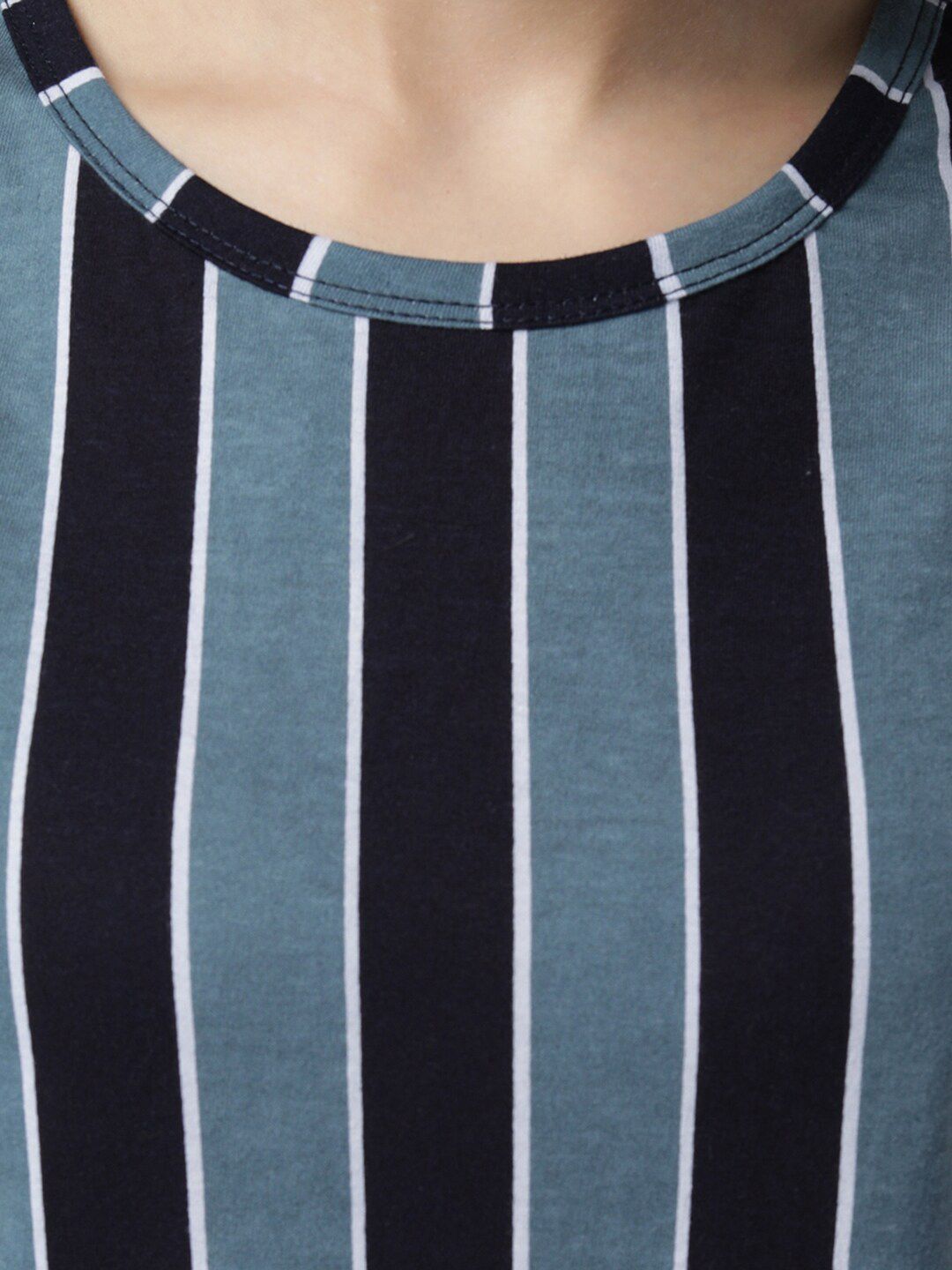 Kotty Women Blue & Black Striped Night Suit