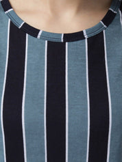 Kotty Women Blue & Black Striped Night Suit