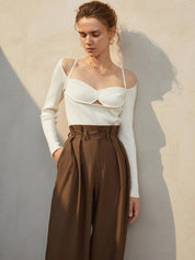 Kotty Women Relaxed Straight Leg Straight Fit High-Rise Cotton Pleated Trousers