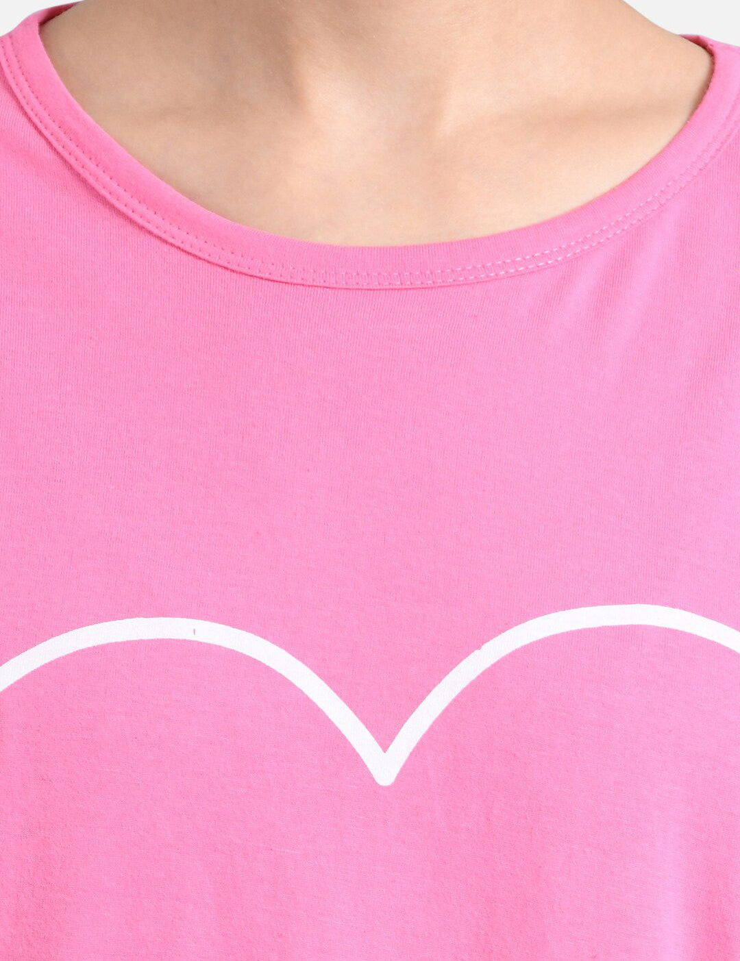 Kotty Women Pink & White Printed Round Neck T-shirt