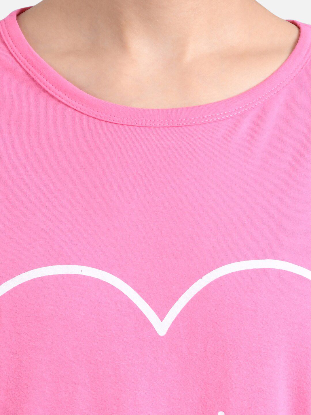 Kotty Women Pink & White Printed Round Neck T-shirt