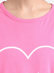 Kotty Women Pink & White Printed Round Neck T-shirt