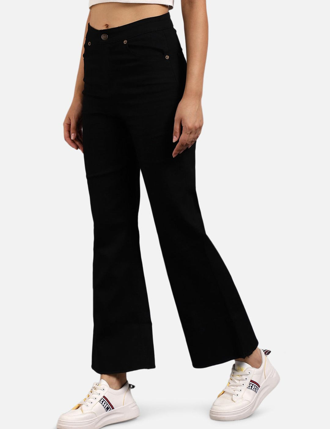 Kotty Women Black Flared High-Rise Clean Look Bootcut Jeans