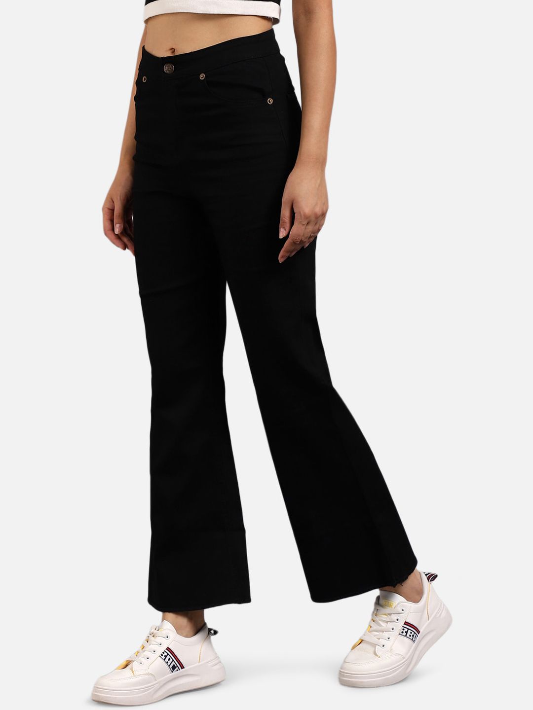 Kotty Women Black Flared High-Rise Clean Look Bootcut Jeans