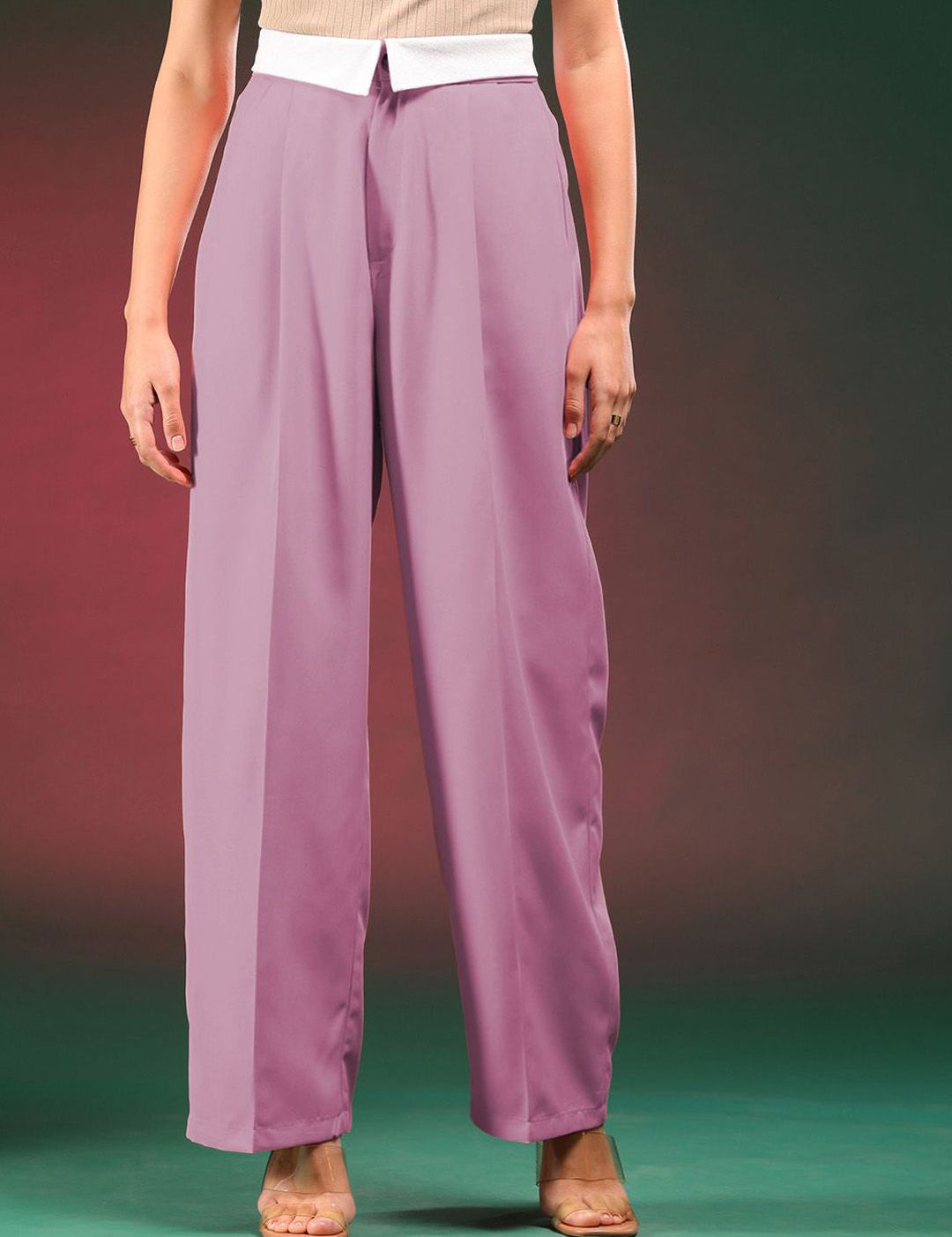 Kotty Women Straight Fit High-Rise Easy Wash Pleated Trousers