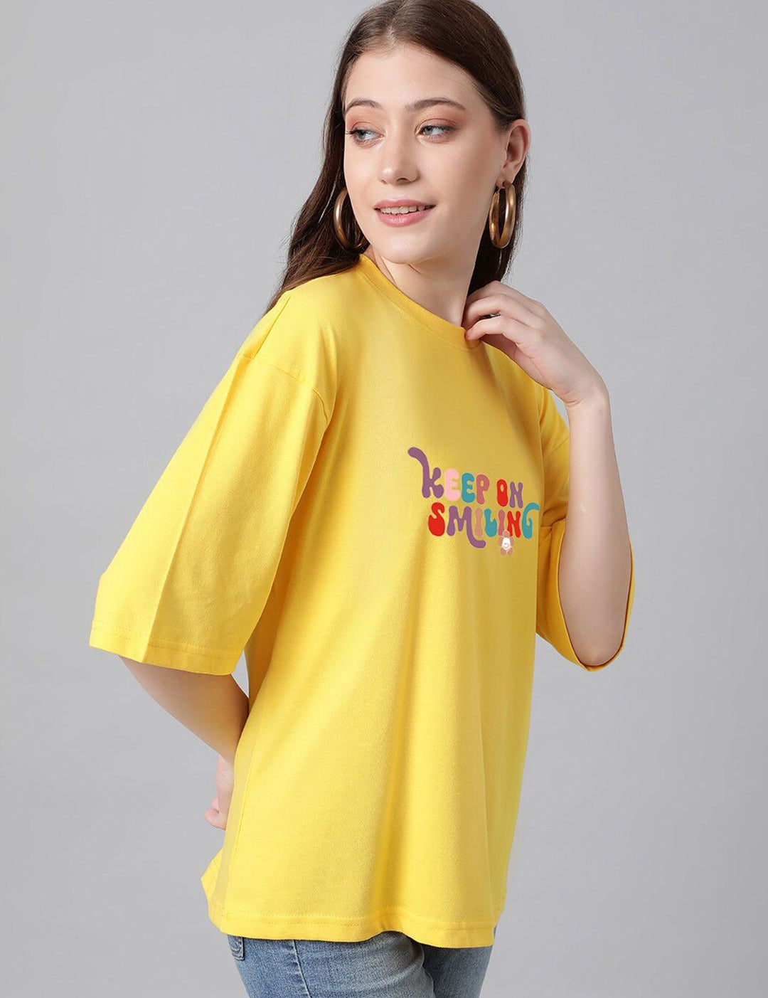 KOTTY Basics Typography Printed Drop-Shoulder Sleeves Oversized T-shirt
