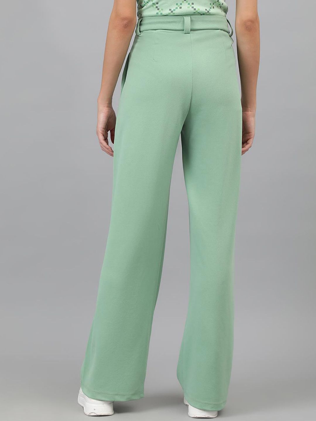 KOTTY BIZwear Women Light green Relaxed Straight Leg High-Rise Easy Wash Pleated Trousers