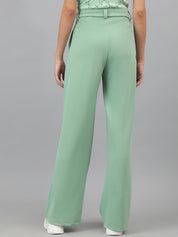KOTTY BIZwear Women Light green Relaxed Straight Leg High-Rise Easy Wash Pleated Trousers