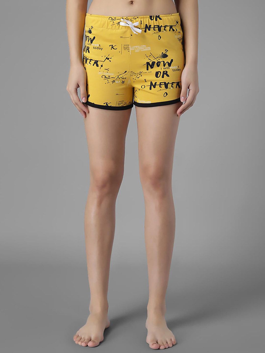 Kotty  Women Typography Printed Regular Fit Low-Rise Hot Pants Shorts