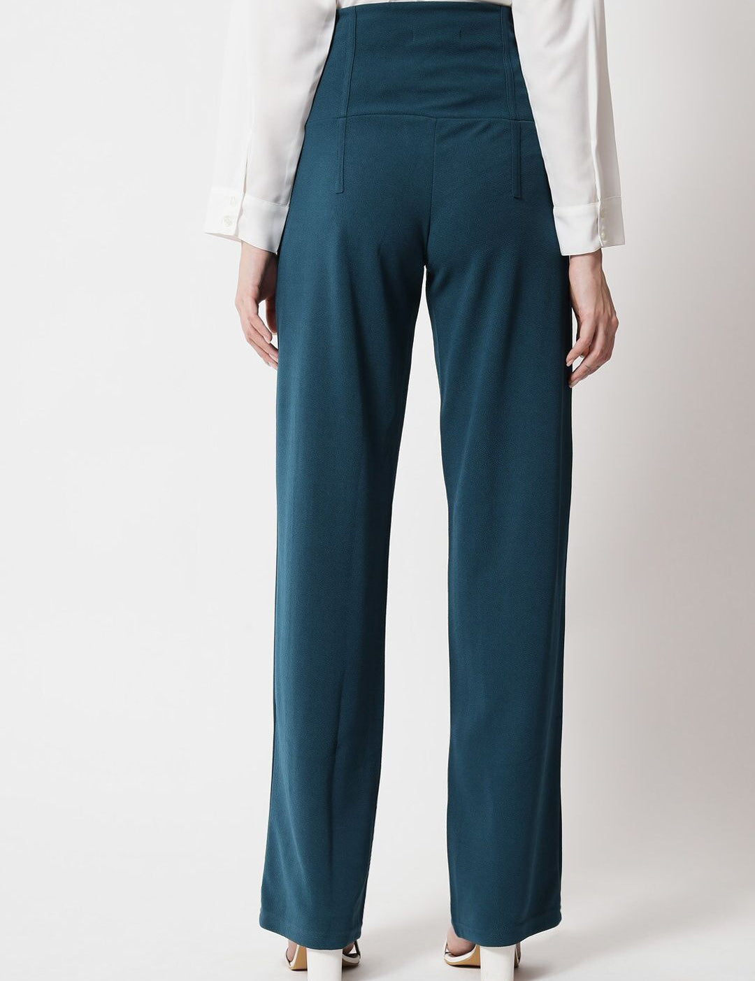 Kotty Women Teal Relaxed Straight Fit High-Rise Trouser