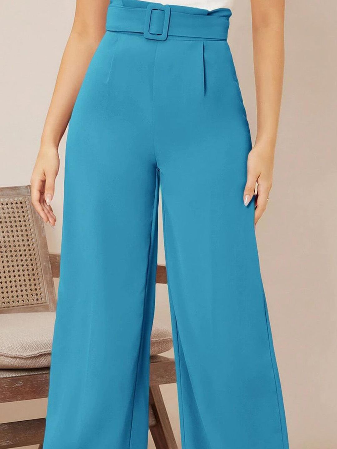 KOTTY BIZwear Basics Women Relaxed Straight Leg Straight Fit High-Rise Pleated Parallel Trousers