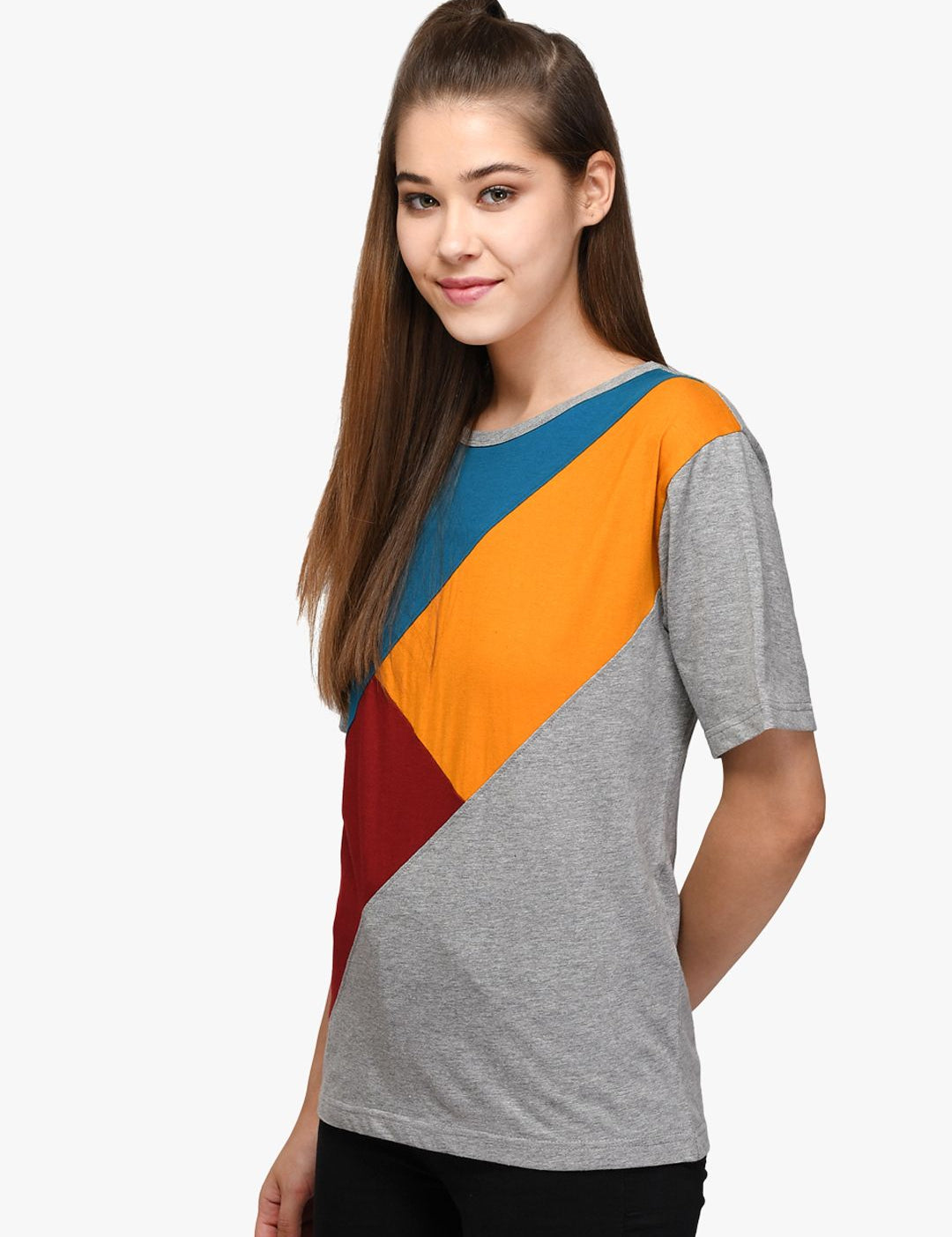 Kotty Women Multicoloured Colourblocked Round Neck T-shirt