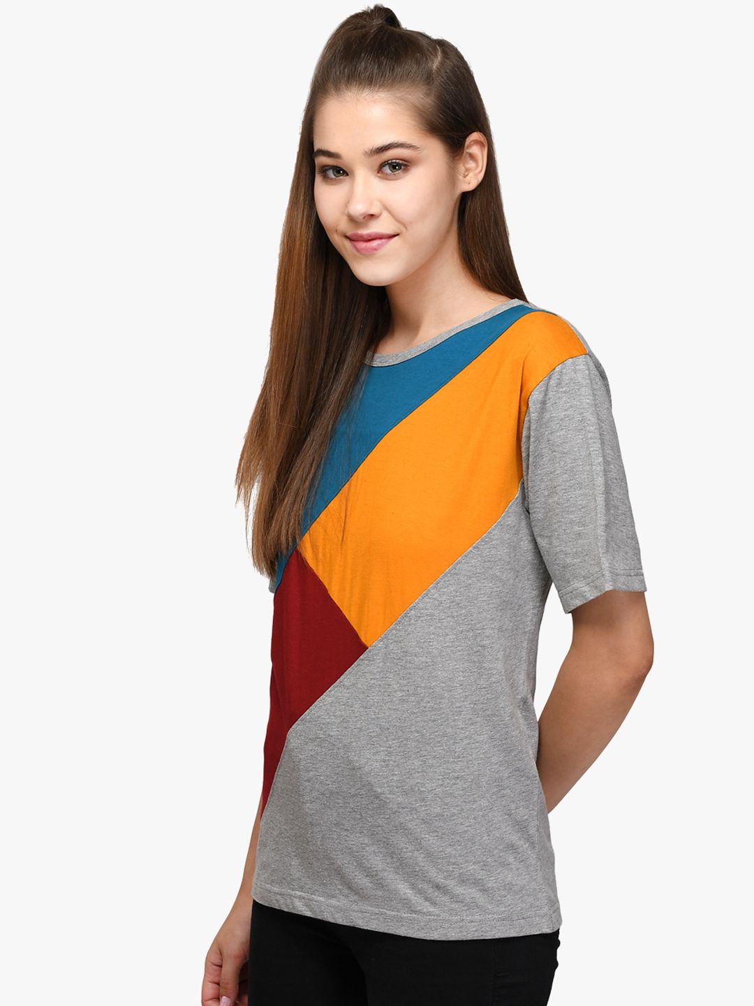 Kotty Women Multicoloured Colourblocked Round Neck T-shirt