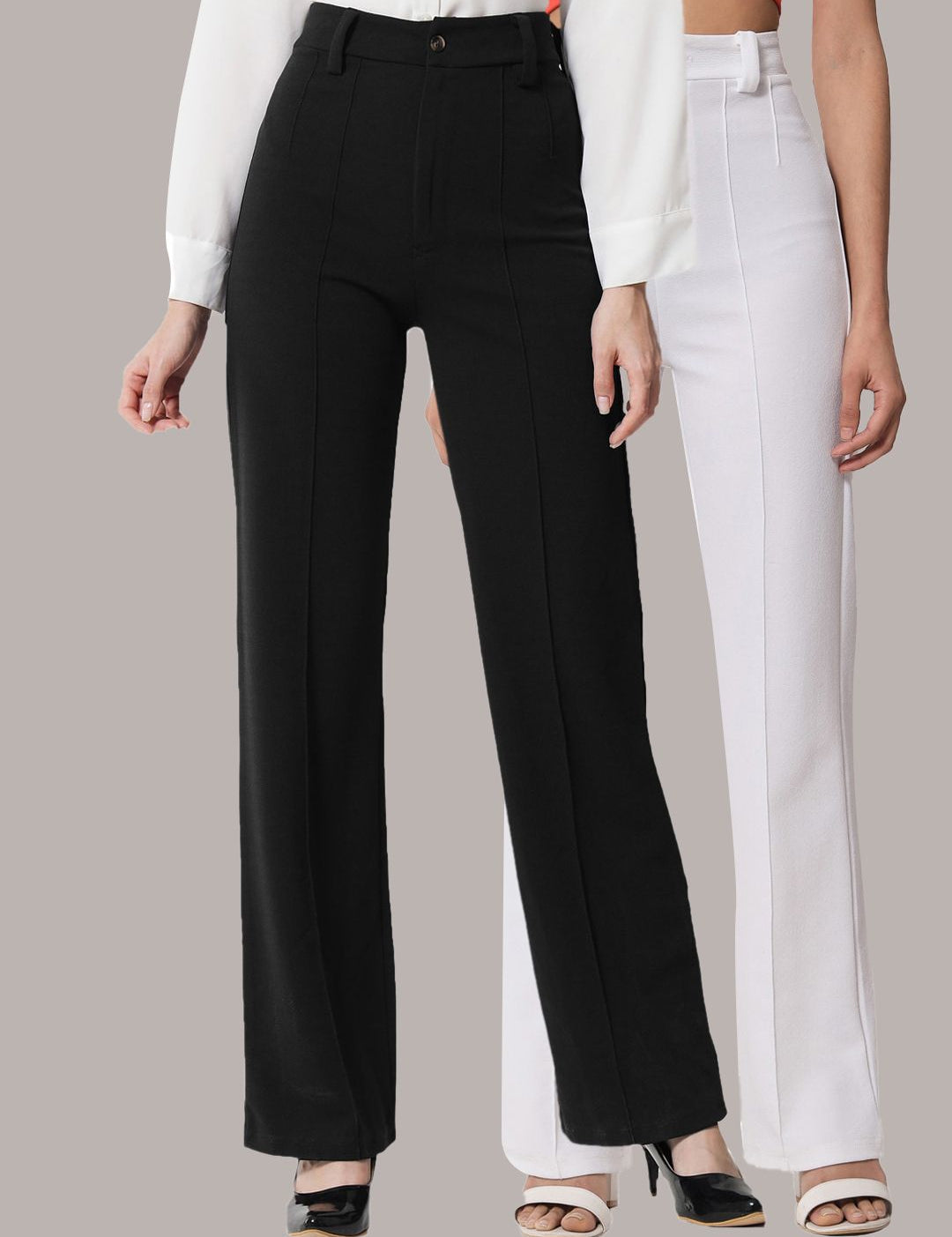Kotty Women Pack Of 2 Relaxed Straight Leg Fit High-Rise Easy Wash Trousers