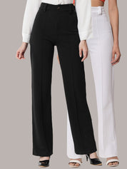 Kotty Women Pack Of 2 Relaxed Straight Leg Fit High-Rise Easy Wash Trousers