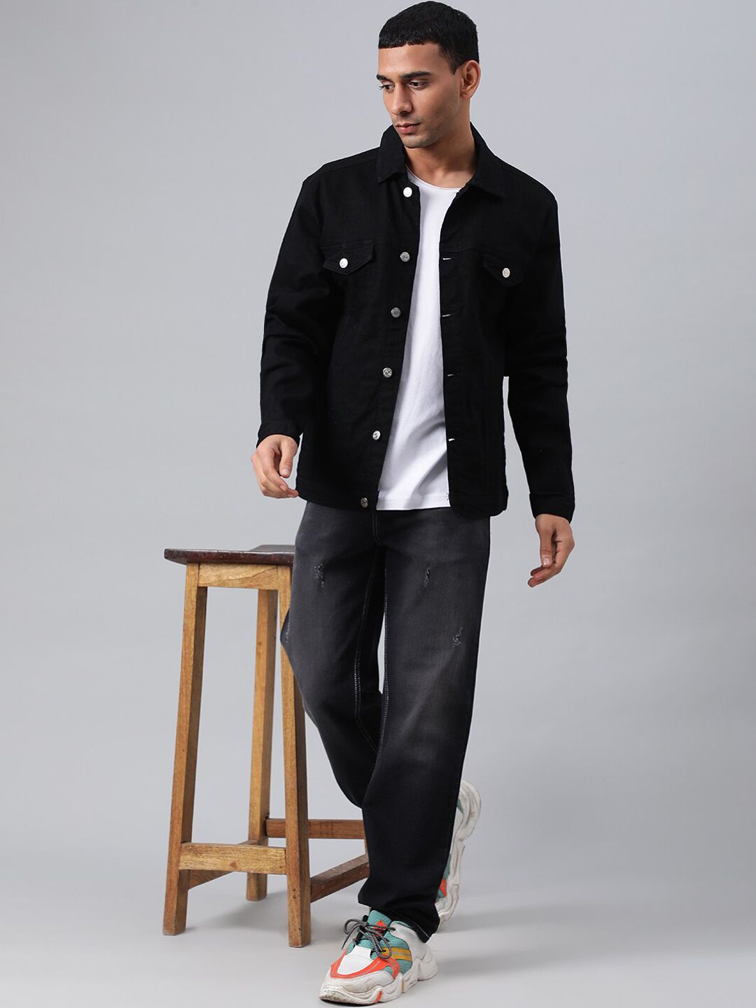 Kotty Men Spread Collar Long Sleeves Denim Jacket