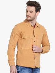 Kotty Men Yellow Solid Denim Jacket