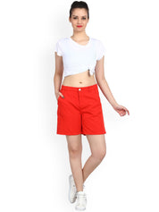 Kotty Women Red Solid Regular Fit Regular Shorts