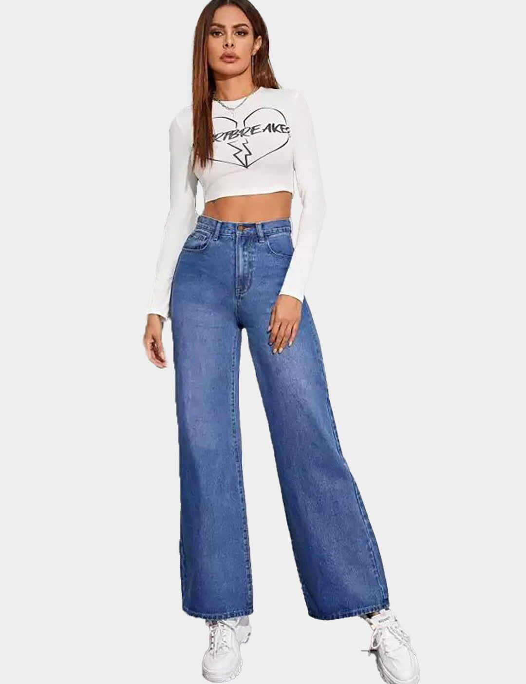 Kotty Women Blue Jean Straight Fit High-Rise Light Fade Stretchable Jeans