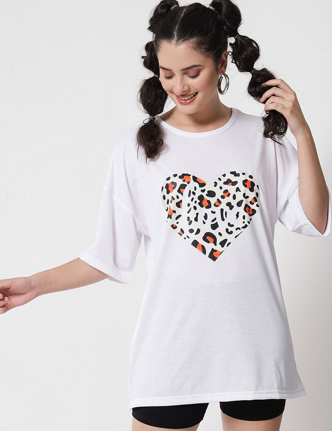 Kotty Women White Typography Printed Oversized  T-shirt