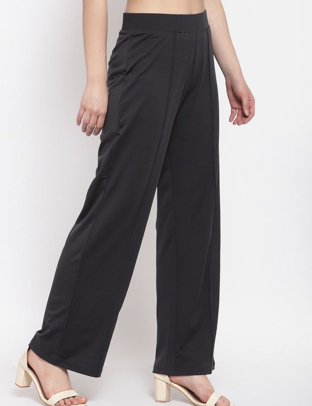 Kotty Women Black Flared High-Rise Pleated Parallel Trousers