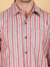 Kotty Men Relaxed Fit Spread Collar Striped Casual Shirt