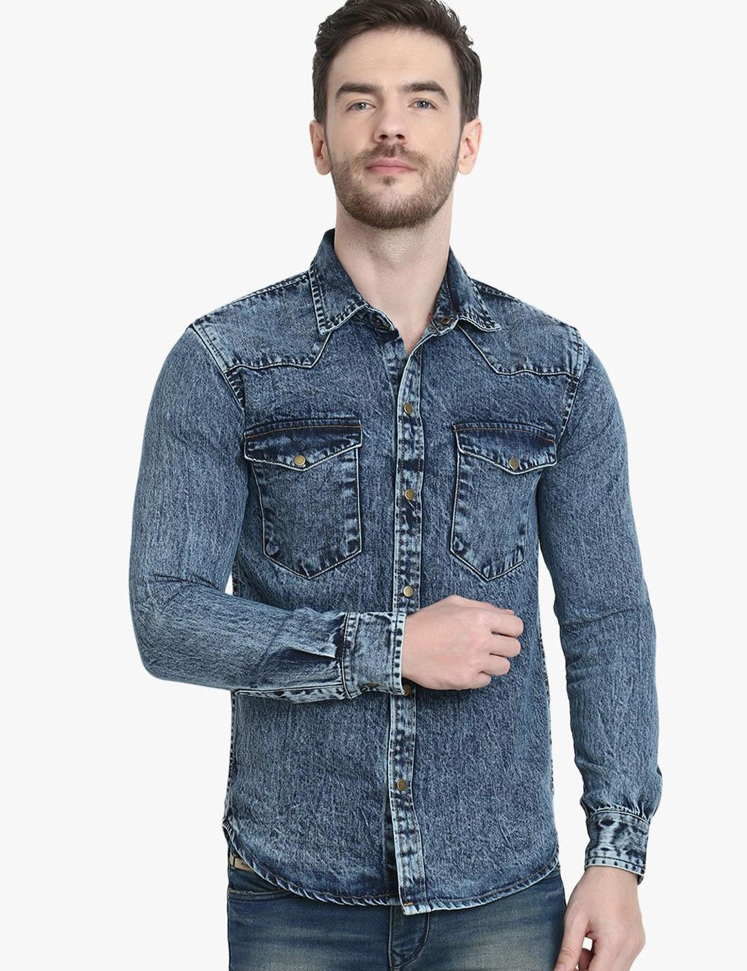 Kotty Men Blue Solid Denim Jacket