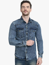 Kotty Men Blue Solid Denim Jacket
