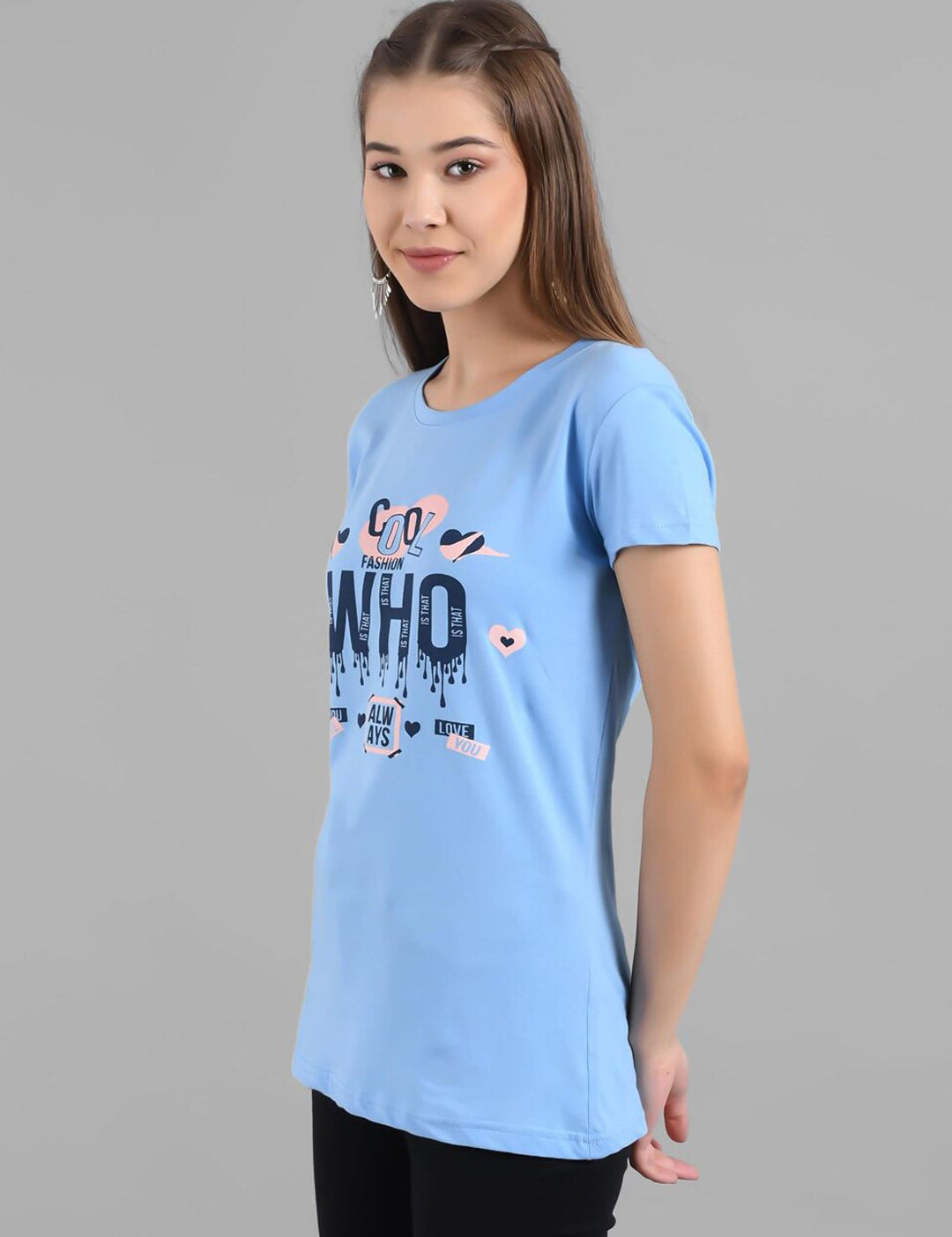Kotty Women Blue Printed Round Neck T-shirt