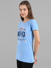 Kotty Women Blue Printed Round Neck T-shirt