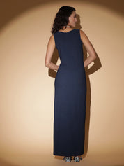 Stylecast X KOTTY Basics Navy Blue Boat Neck Maxi Dress