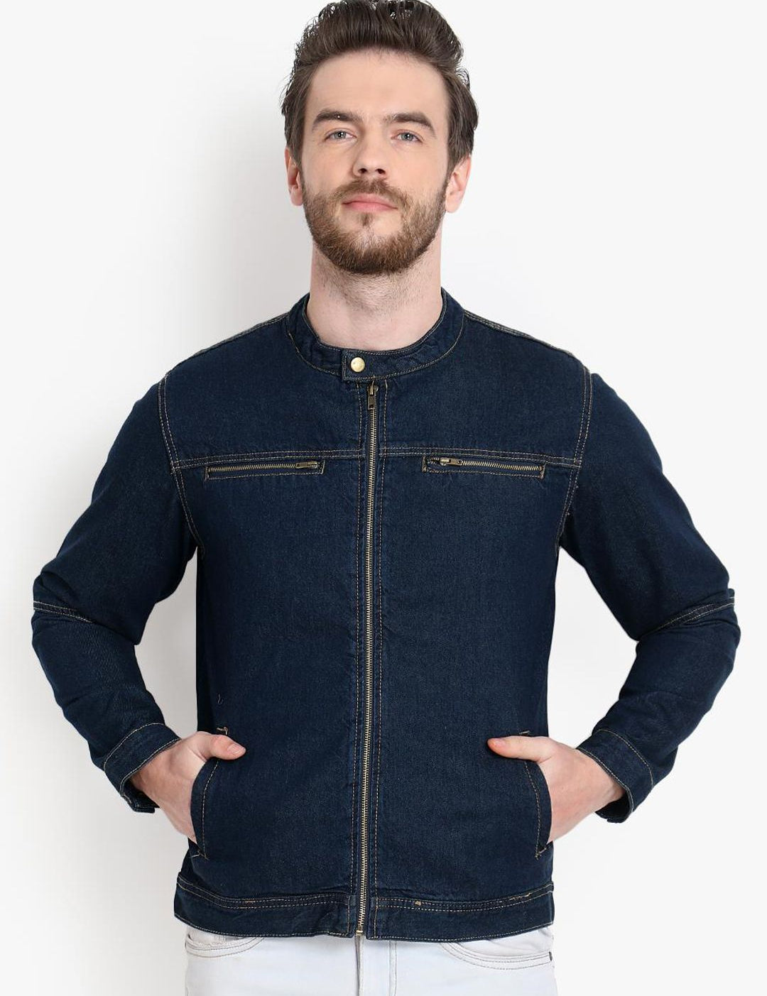 Kotty Men Blue Colourblocked Denim Jacket