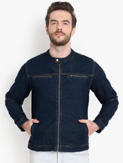 Kotty Men Blue Colourblocked Denim Jacket