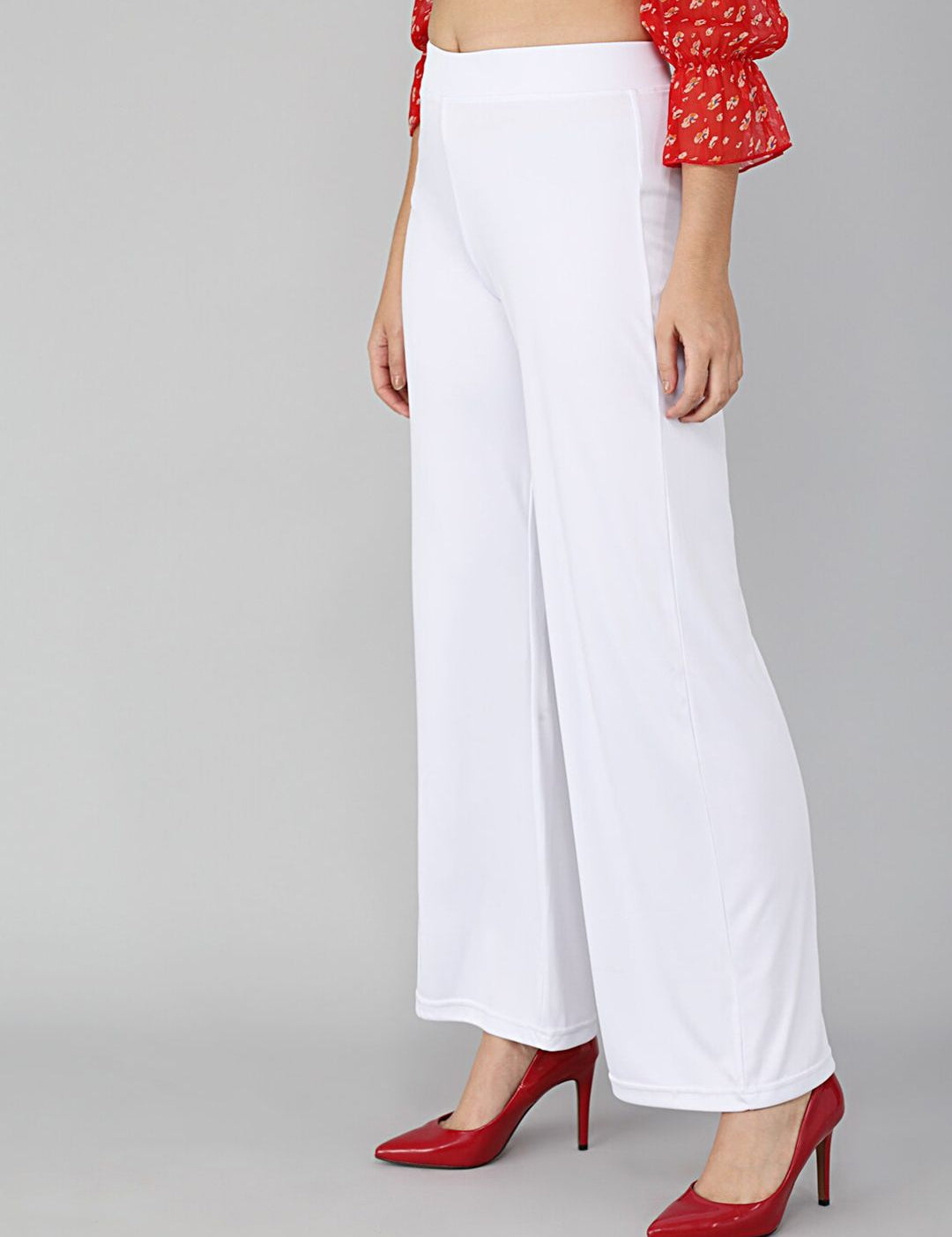 Kotty Women White Solid Flared Fit Parallel Trousers