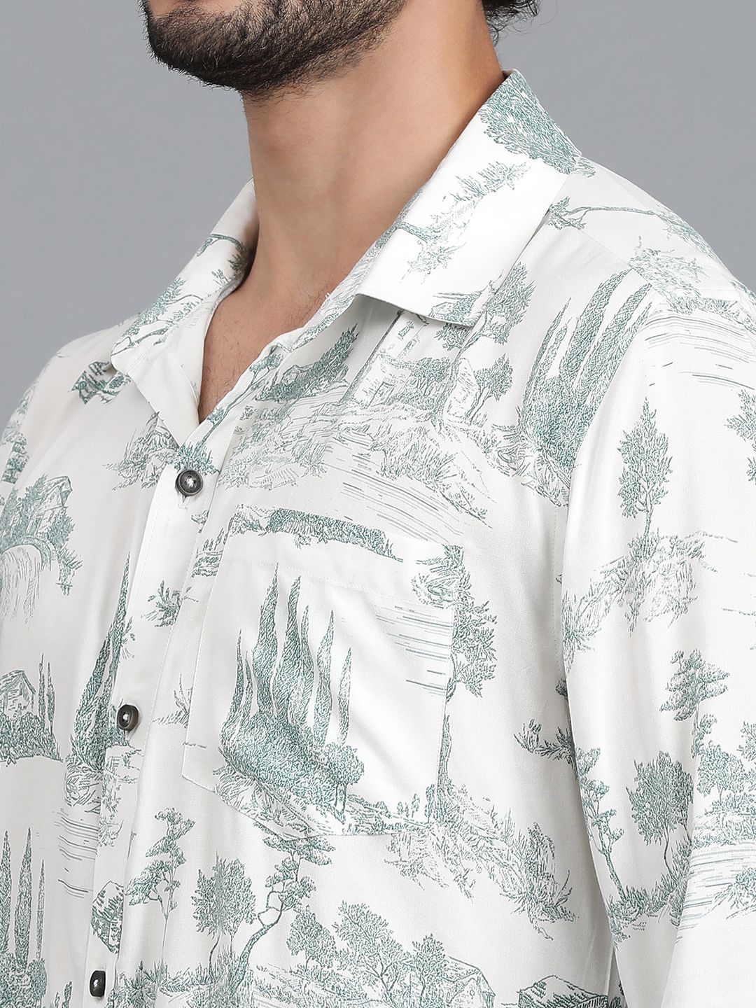 Kotty Men Cuban Collar Graphic Printed Cotton Casual Shirt