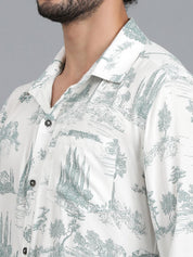 Kotty Men Cuban Collar Graphic Printed Cotton Casual Shirt