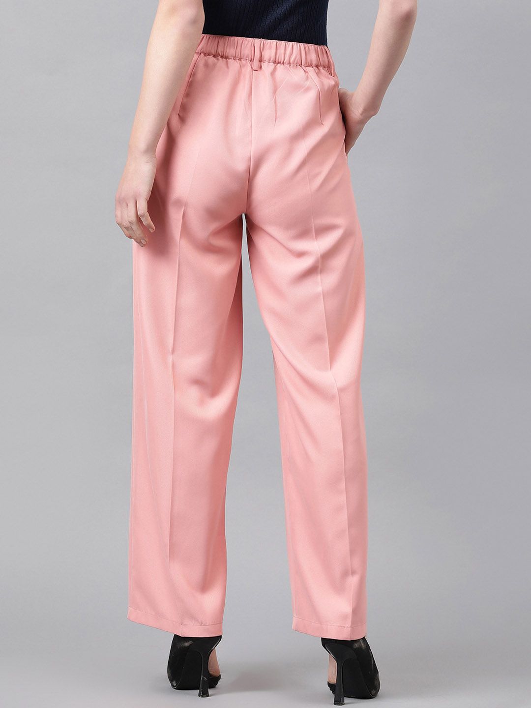 CURVE BY KOTTY BIZwear Women Relaxed Straight Leg High-Rise Easy Wash Pleated Trouser