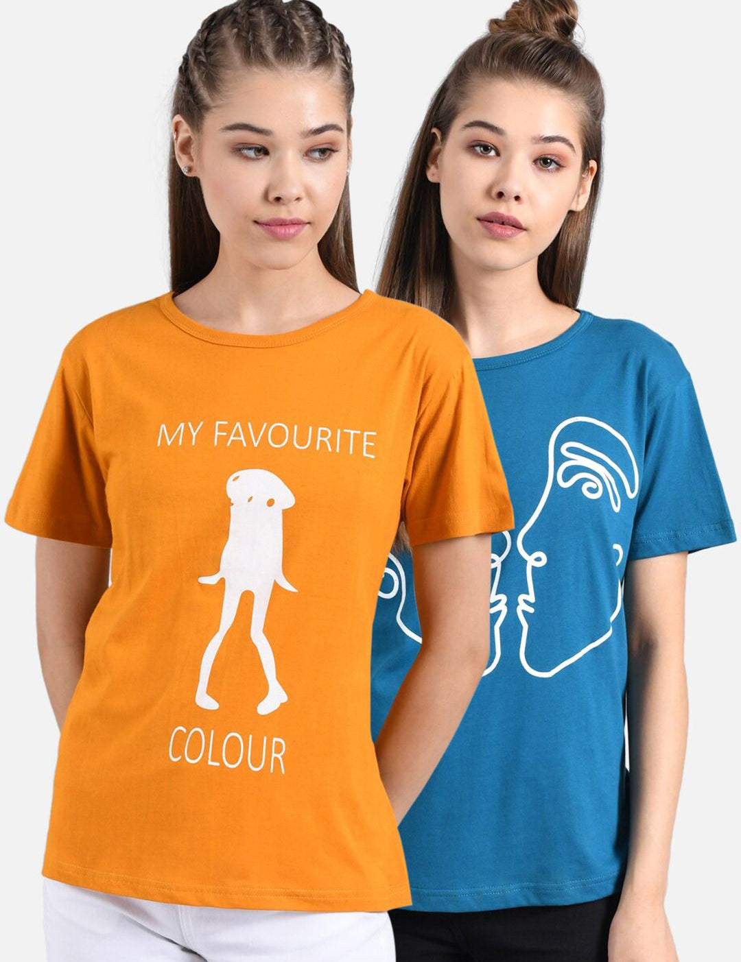 Kotty Women Pack Of 2 Multicoloured Printed Round Neck T-shirts