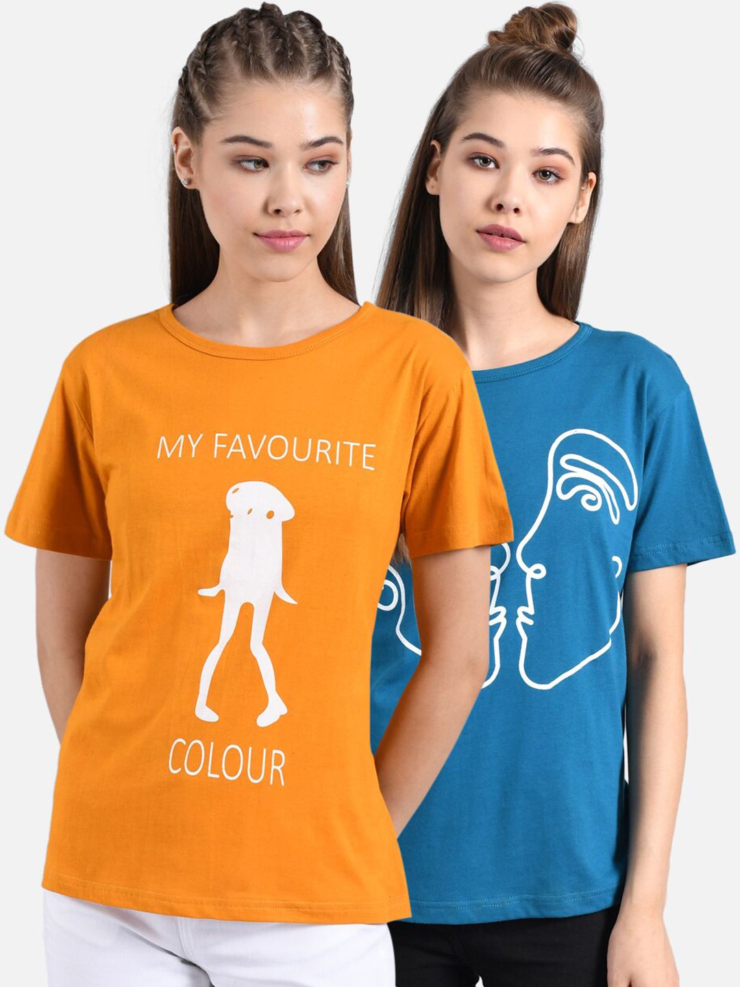 Kotty Women Pack Of 2 Multicoloured Printed Round Neck T-shirts