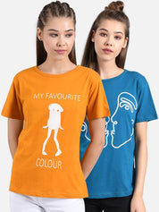 Kotty Women Pack Of 2 Multicoloured Printed Round Neck T-shirts