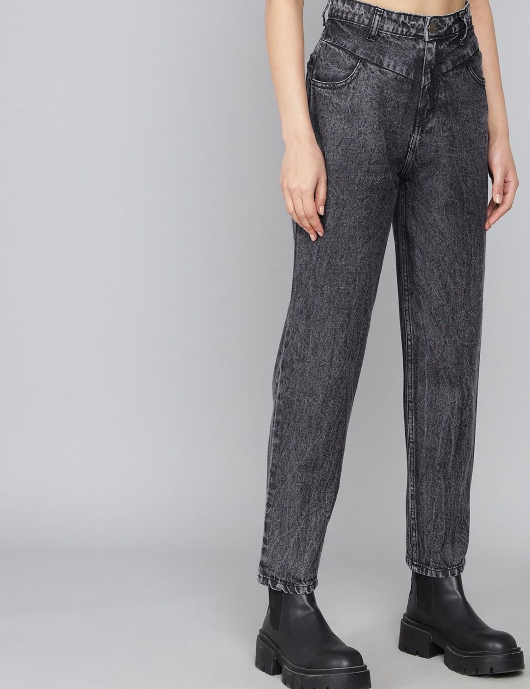 Kotty Women Black High-Rise Heavy Fade Acid Wash Non Stretchable Jeans