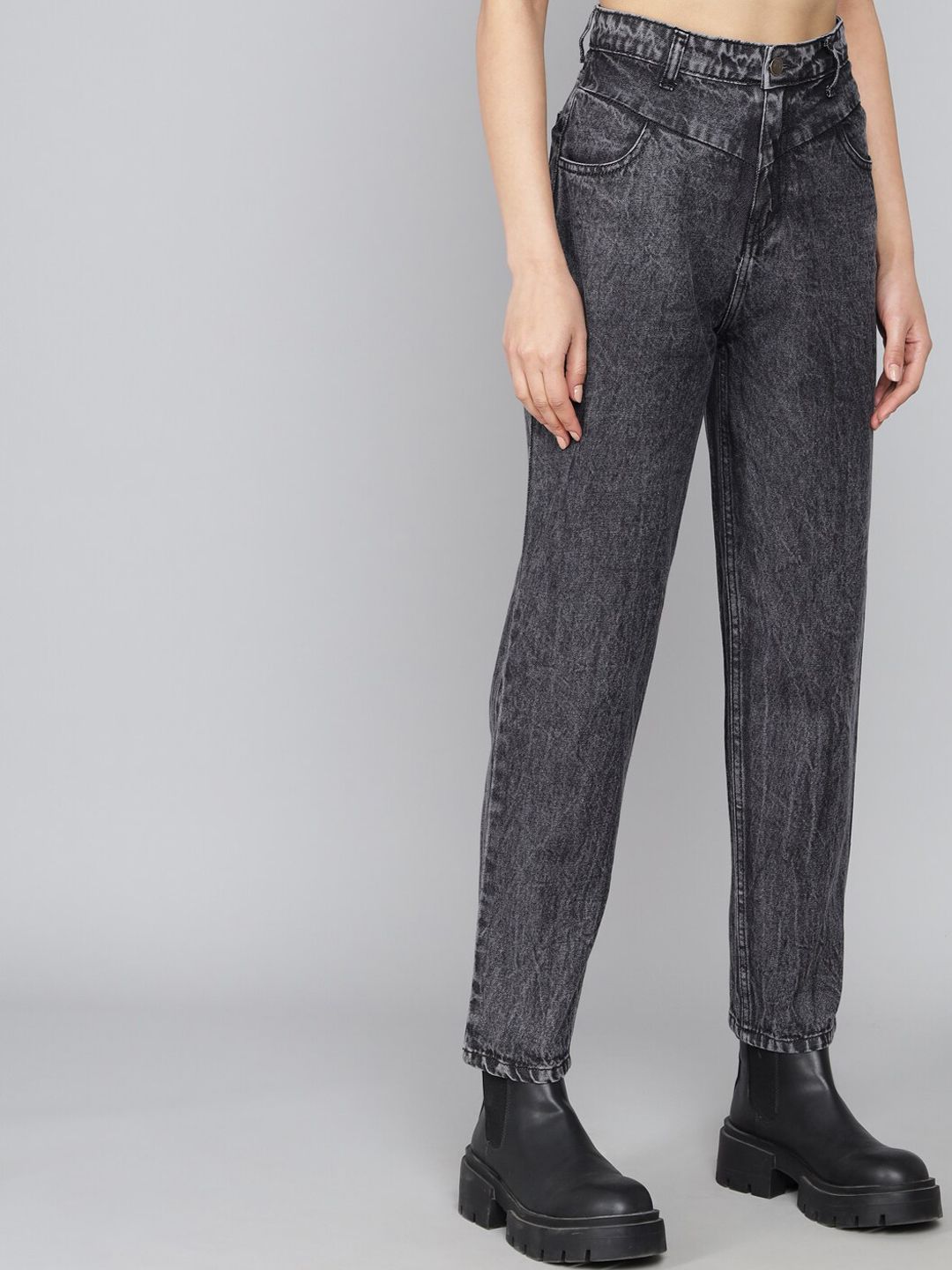 Kotty Women Black High-Rise Heavy Fade Acid Wash Non Stretchable Jeans