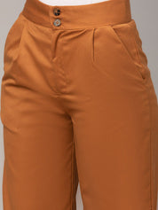 Kotty Women Relaxed Straight Fit High-Rise Easy Wash Pleated Trousers