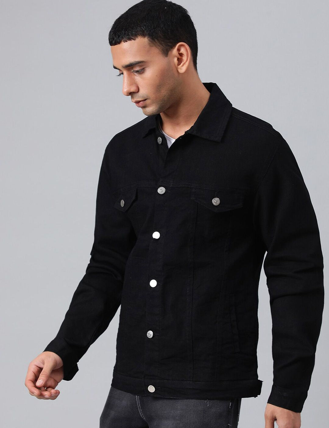 Kotty Black Spread Collar Denim Jacket