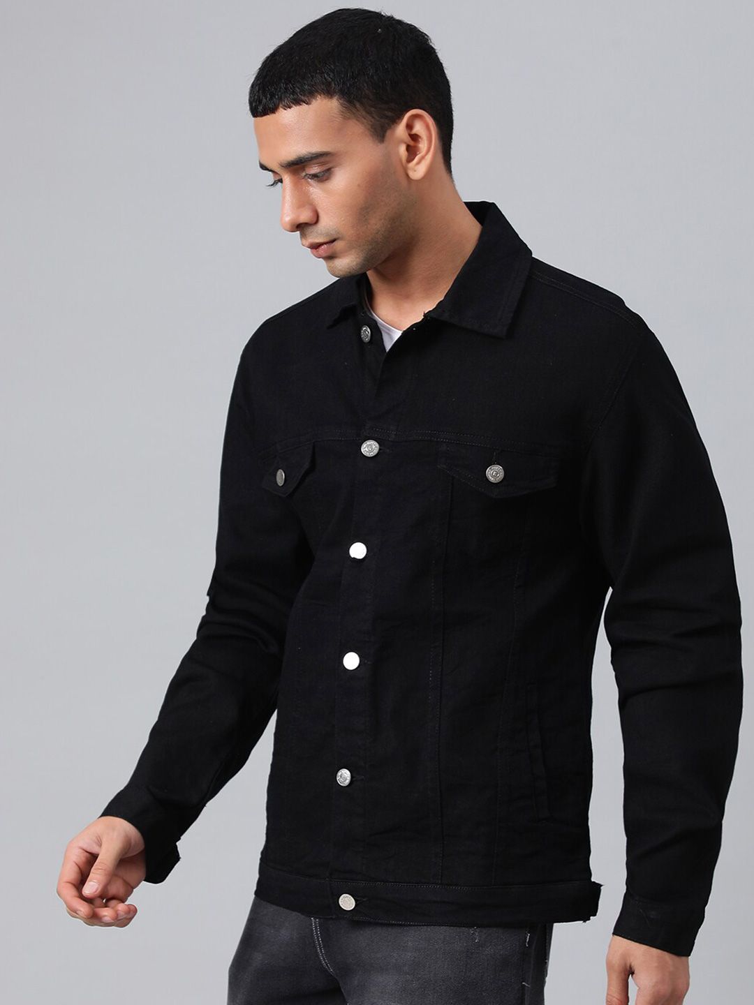 Kotty Black Spread Collar Denim Jacket
