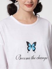 Kotty Women White Printed Applique Loose T-shirt