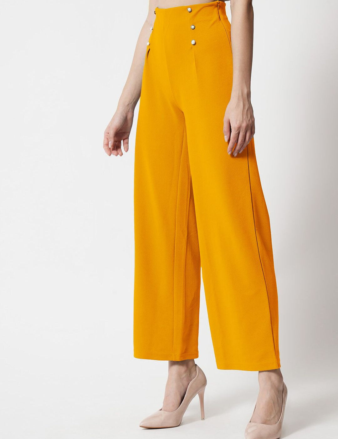Kotty Women Yellow Relaxed Straight Fit High-Rise Easy Wash Trousers