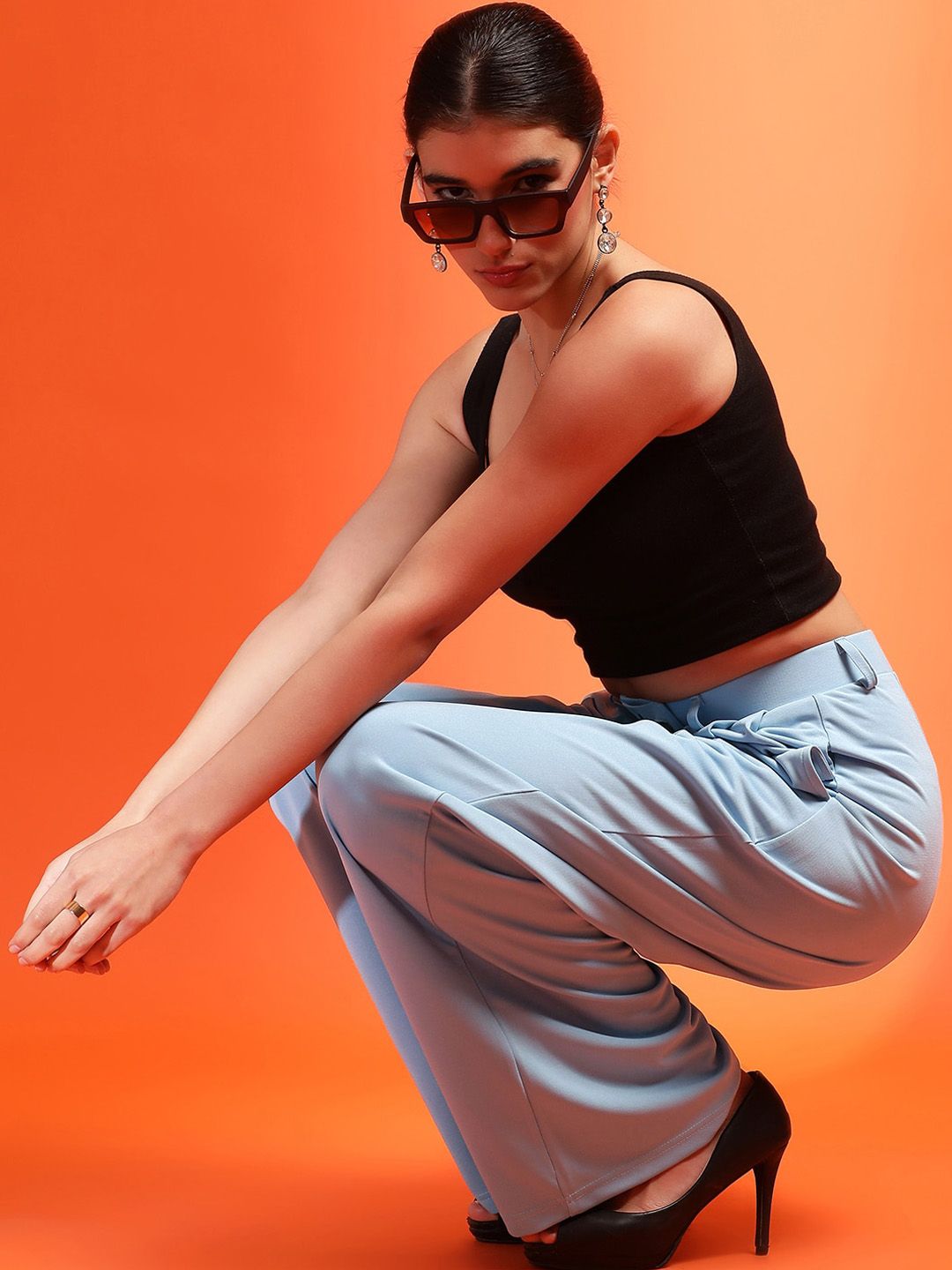 Stylecast X KOTTY Blue Relaxed Fit High-Rise Chinos