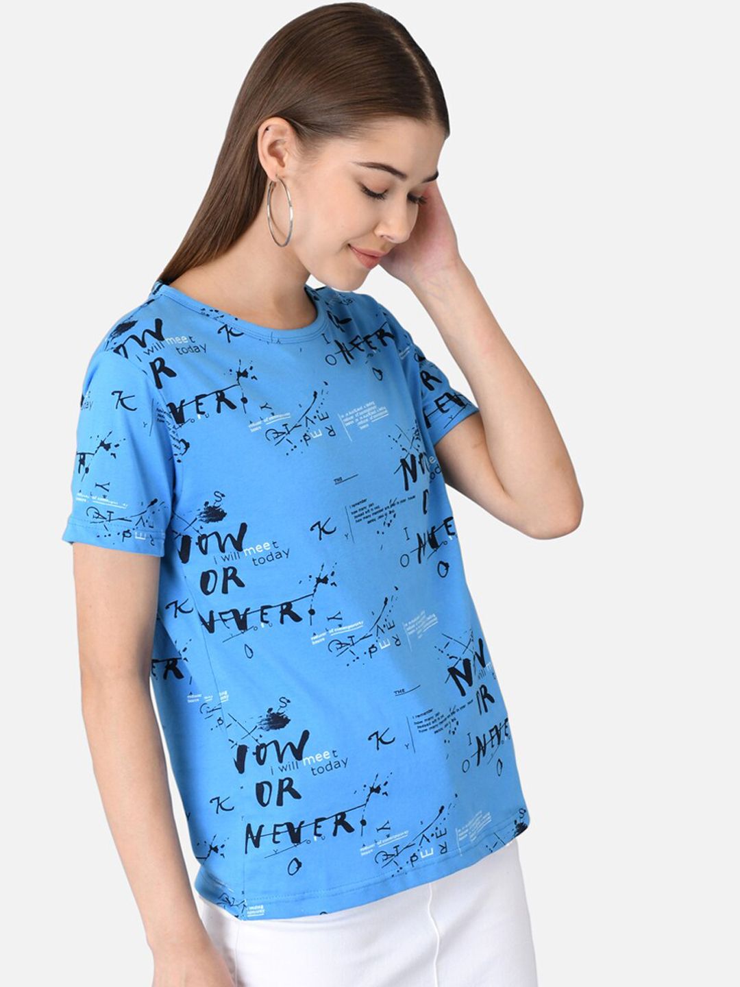 Kotty Women Blue & Black Printed T-shirt