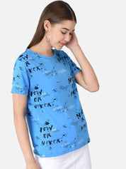 Kotty Women Blue & Black Printed T-shirt